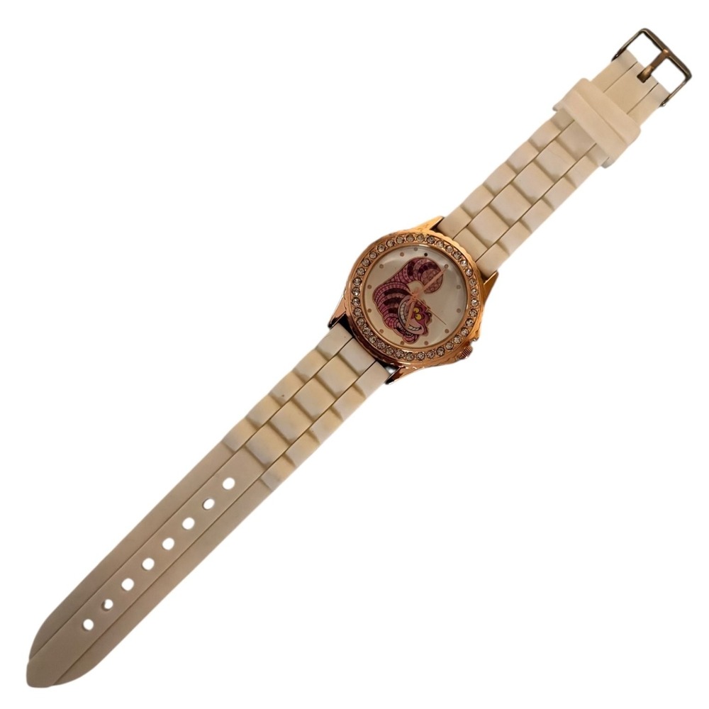Cheshire Cat Disney Watch White Band Pink Crystals Alice in Wonderland Silicone